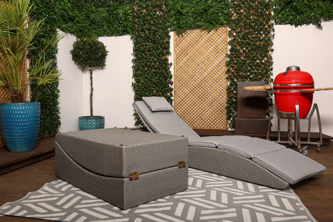 Amalfi - Grey Rattan Folding Lounger with Luxury Padded Grey Cushion