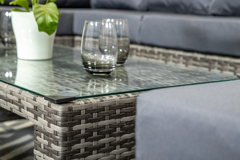 Sicilia - Luxury Grey & Anthracite - High Back Corner Sofa Set with Glass Topped Coffee Table, Two Stools & Cushions