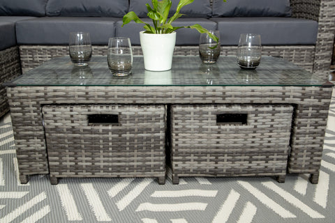 Sicilia - Luxury Grey & Anthracite - High Back Corner Sofa Set with Glass Topped Coffee Table, Two Stools & Cushions