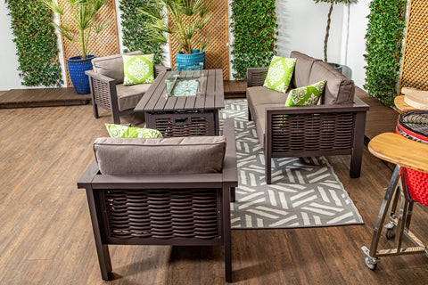Rome - Luxury Garden Furniture - Sofa Set with Two Chairs and Firepit table