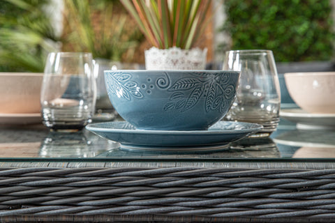 Tuscany - Grey Rattan Casual Dining Sofa Set - High Backed with Rising Dining Table, Bench, Stool & Cushions